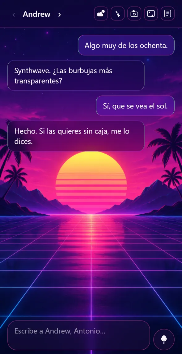 Fondo synthwave con burbujas de cristal